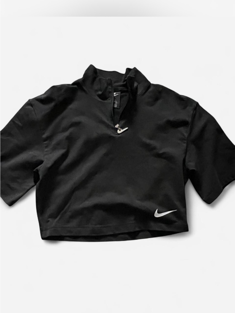 Nike Black Short-Sleeve Cropped Half-Zip Top d27